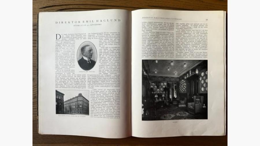 Artikel om direktör Emil Haglund och hans familj ur boken Svenska hem i ord och bilder. 1918